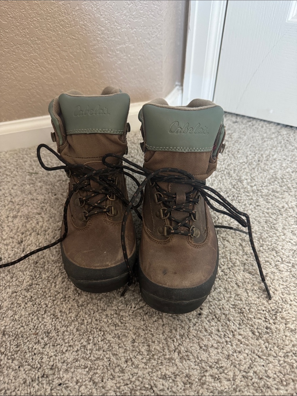Cabela's Brown Boots with Green Collar - Outdoor Lace-Up